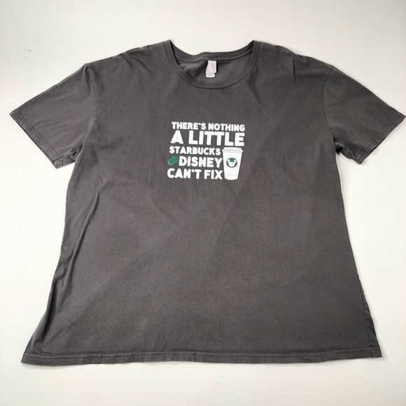 DISNEY & Starbucks Coffee & Minnie Mouse Grey White Graphic Anvil T-Shirt Top - Picture 3 of 11